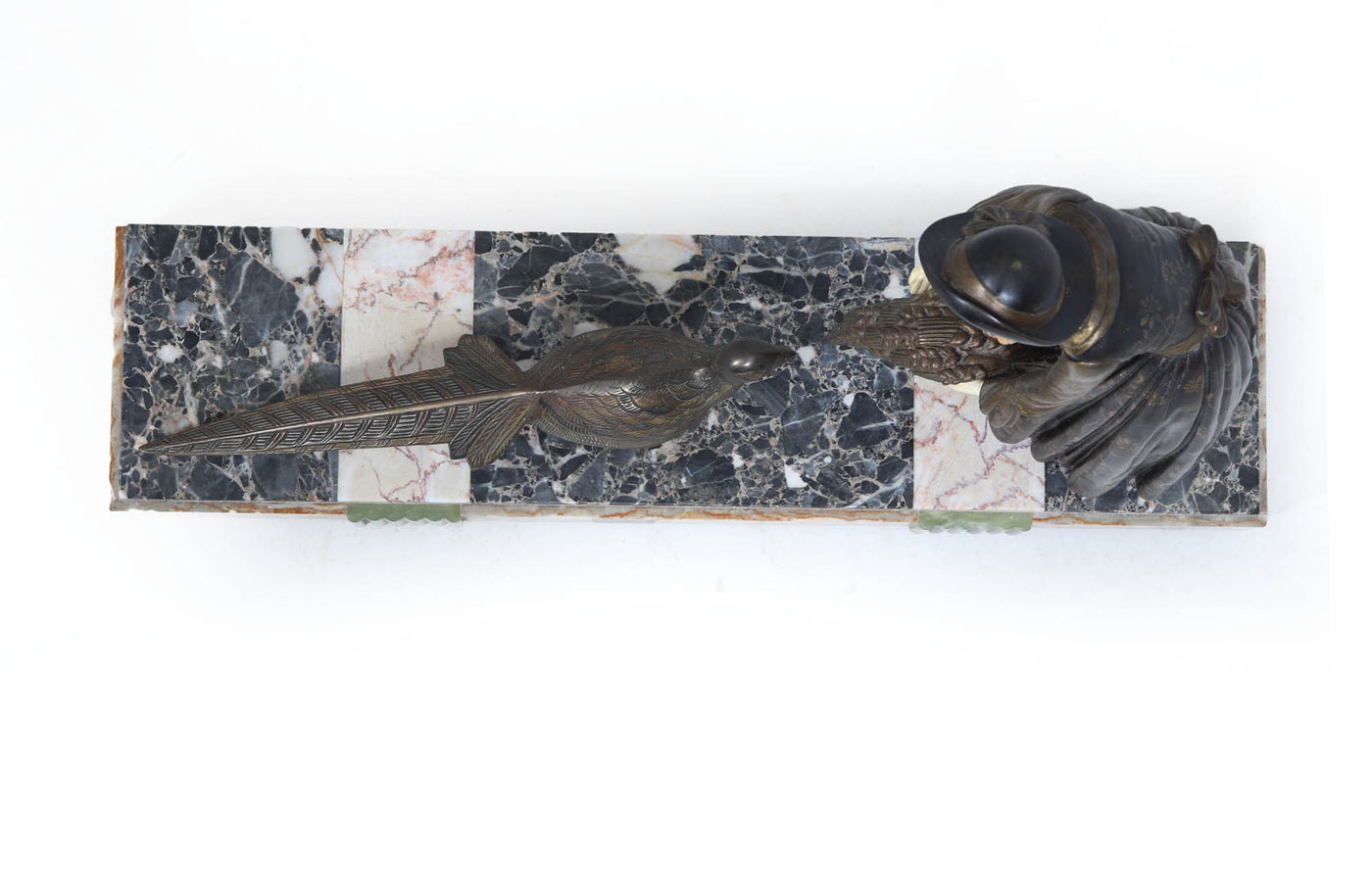 Art Deco Sculpture with Marble Base– Woman with Pheasant