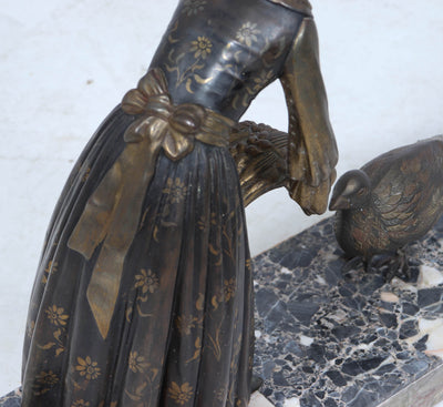 Art Deco Sculpture with Marble Base– Woman with Pheasant