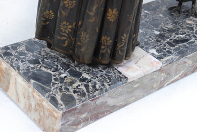 Art Deco Sculpture with Marble Base– Woman with Pheasant