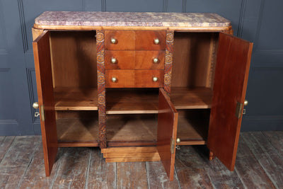 French Art Deco Walnut Sideboard with Marble Top – c.1930s