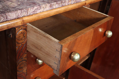 French Art Deco Walnut Sideboard with Marble Top – c.1930s