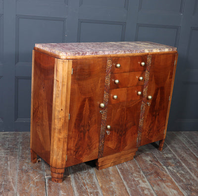 French Art Deco Walnut Sideboard with Marble Top – c.1930s