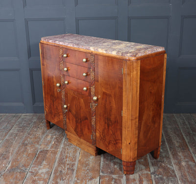 French Art Deco Walnut Sideboard with Marble Top – c.1930s