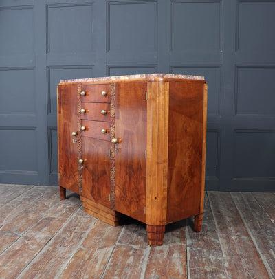 French Art Deco Walnut Sideboard with Marble Top – c.1930s