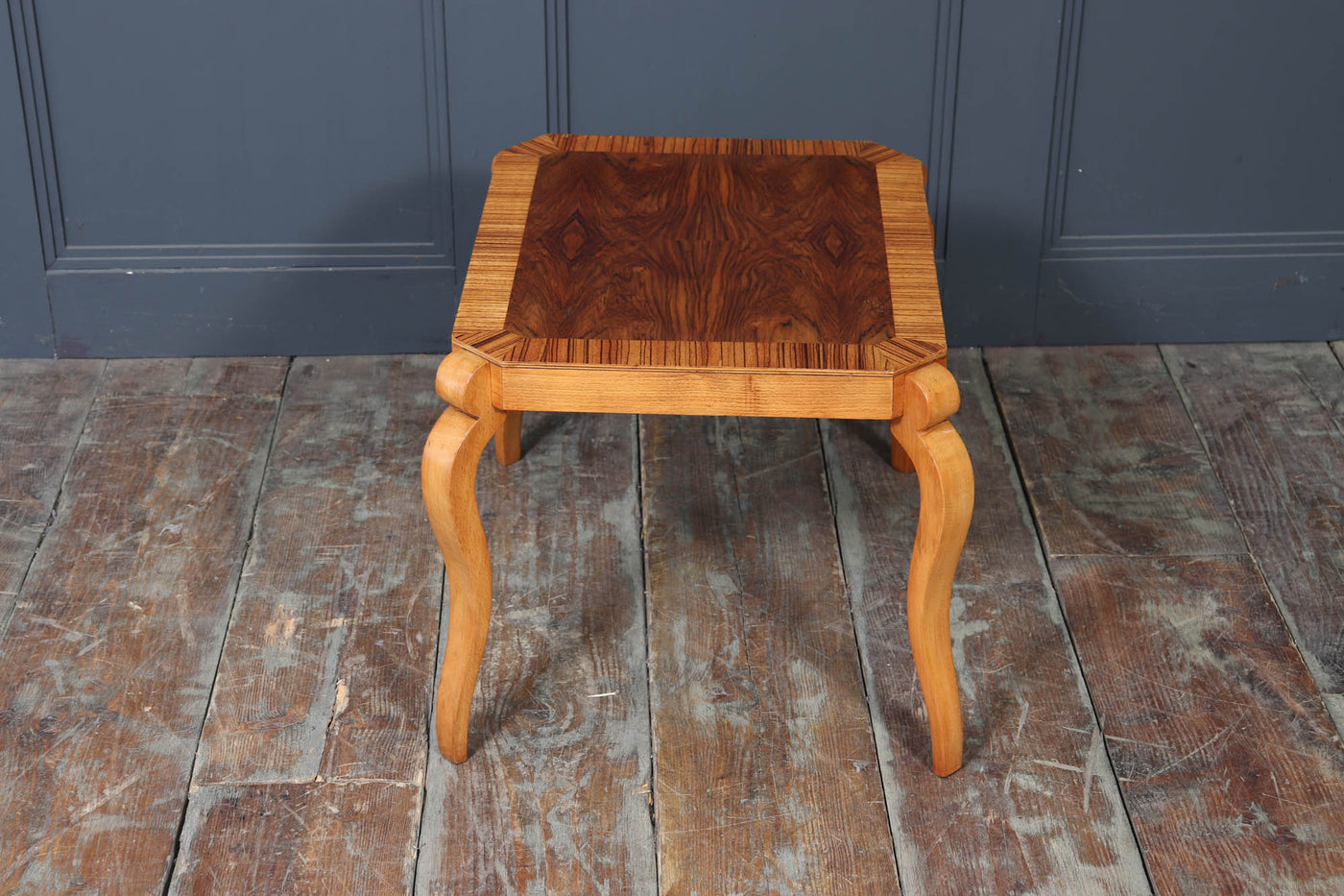 Italian Art Deco Walnut & Zebrano Side Table – c.1930s