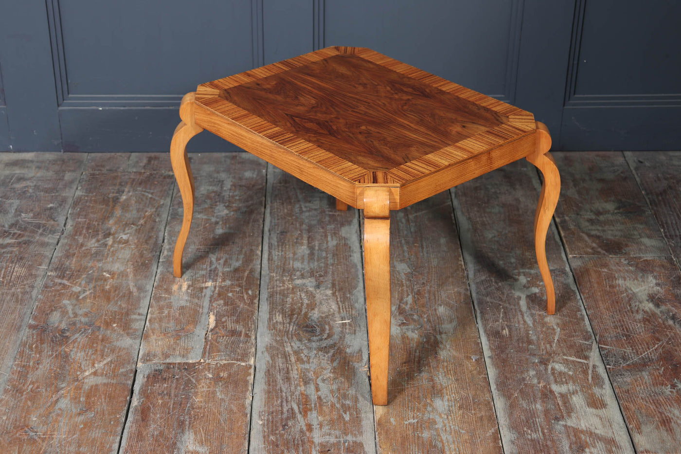 Italian Art Deco Walnut & Zebrano Side Table – c.1930s