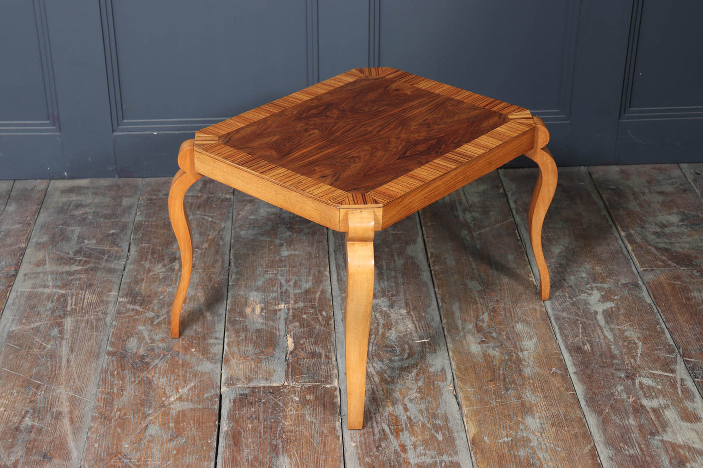 Italian Art Deco Walnut & Zebrano Side Table – c.1930s