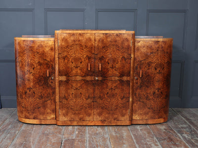 English Art Deco Figured Walnut Sideboard