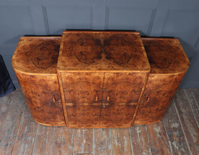 English Art Deco Figured Walnut Sideboard