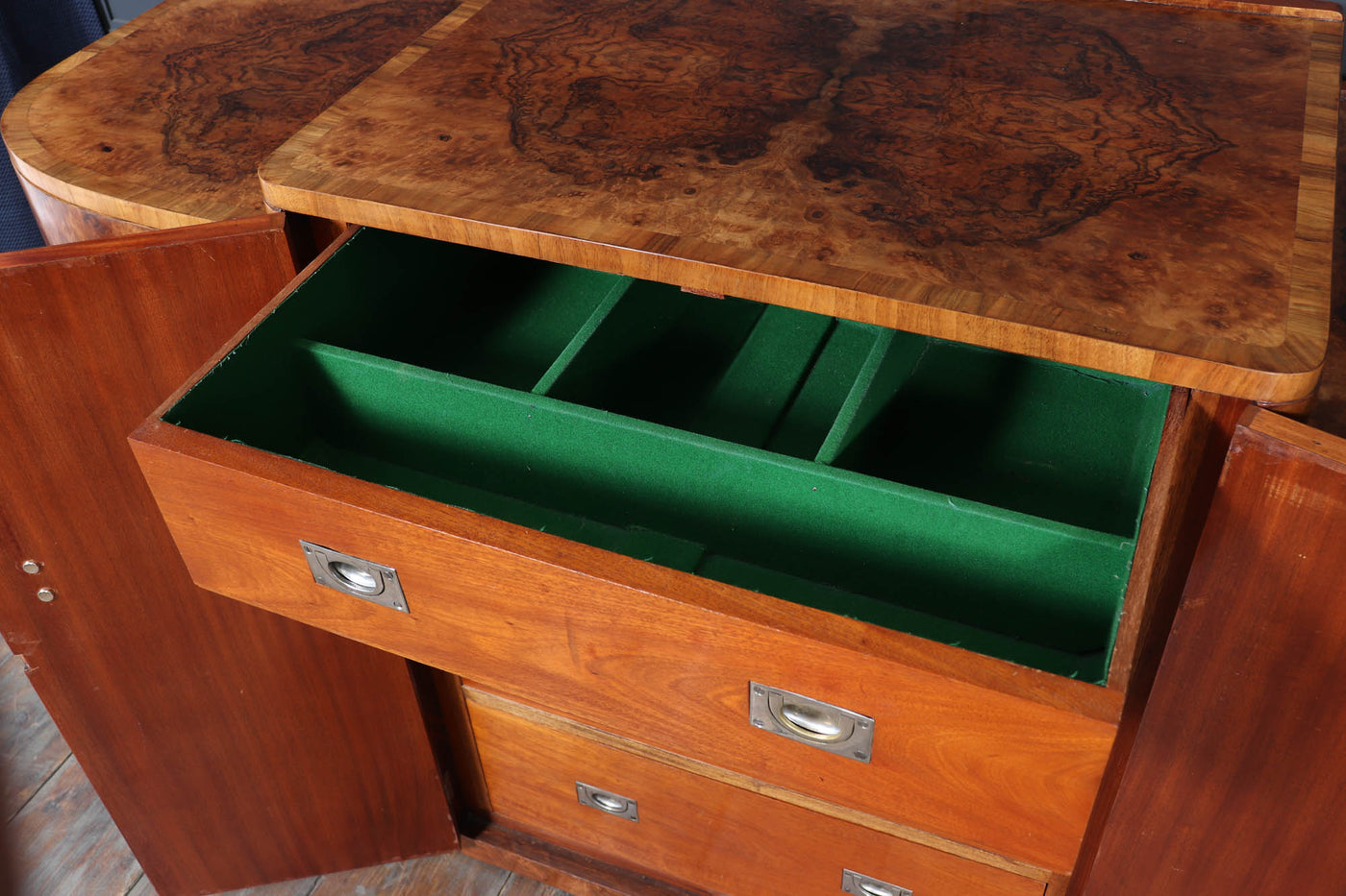 English Art Deco Figured Walnut Sideboard