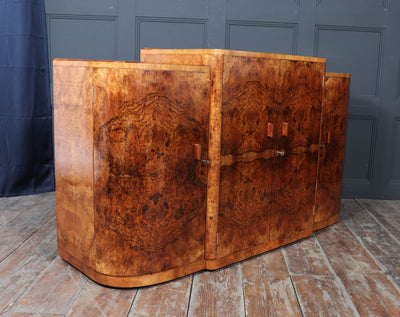 English Art Deco Figured Walnut Sideboard
