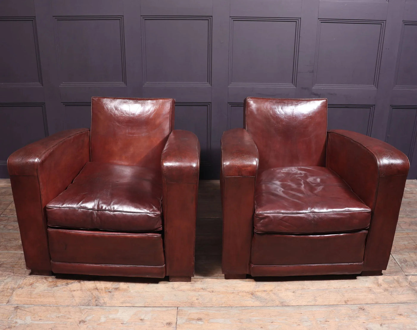 French Leather Club Chairs c1950