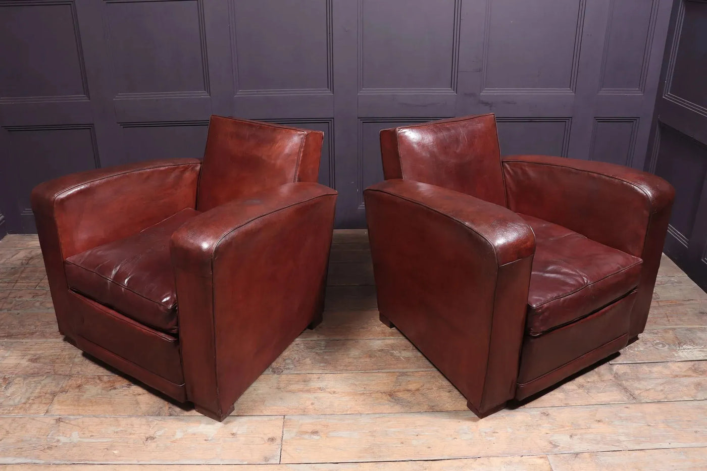 French Leather Club Chairs c1950