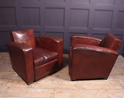 French Leather Club Chairs c1950