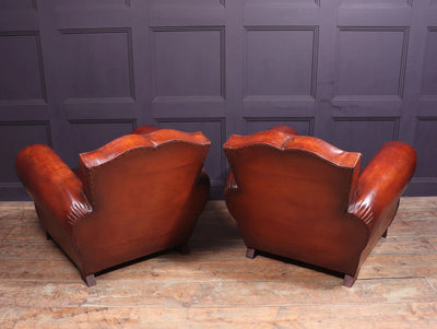 Pair of French Leather Moustache Back Club Chairs