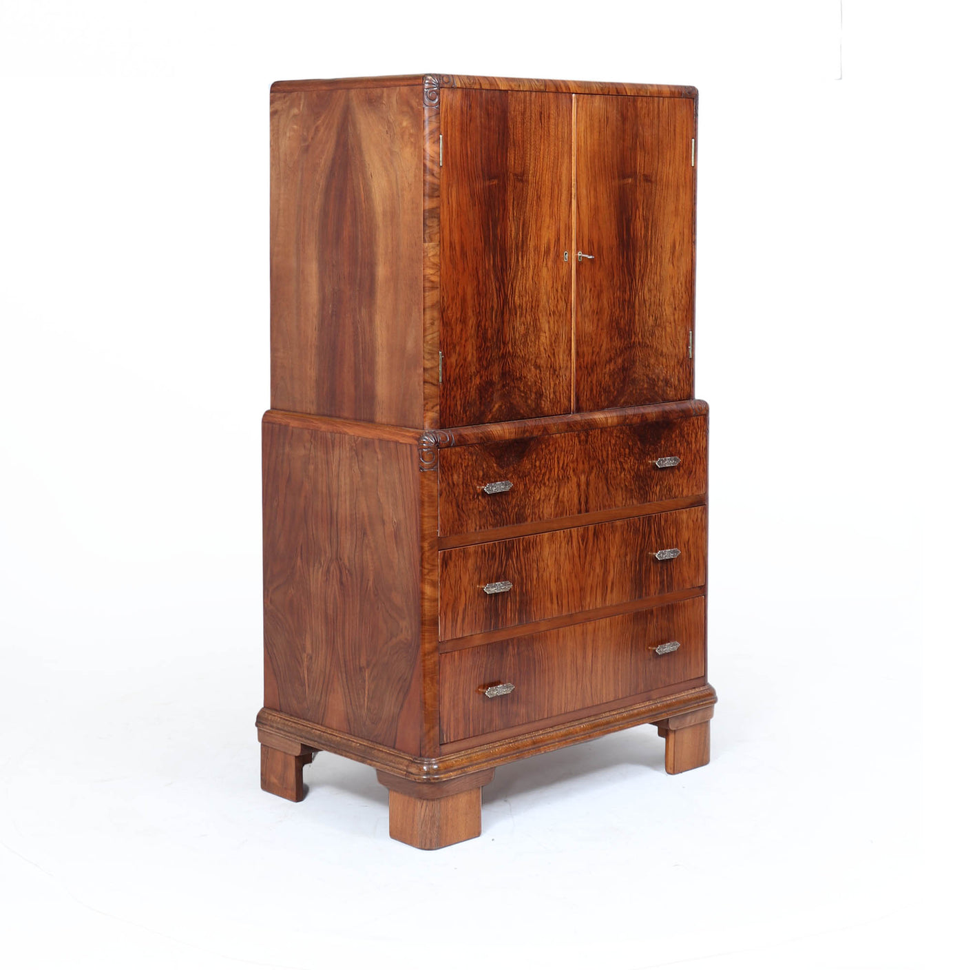 1930s Art Deco Tallboy in Figured Walnut