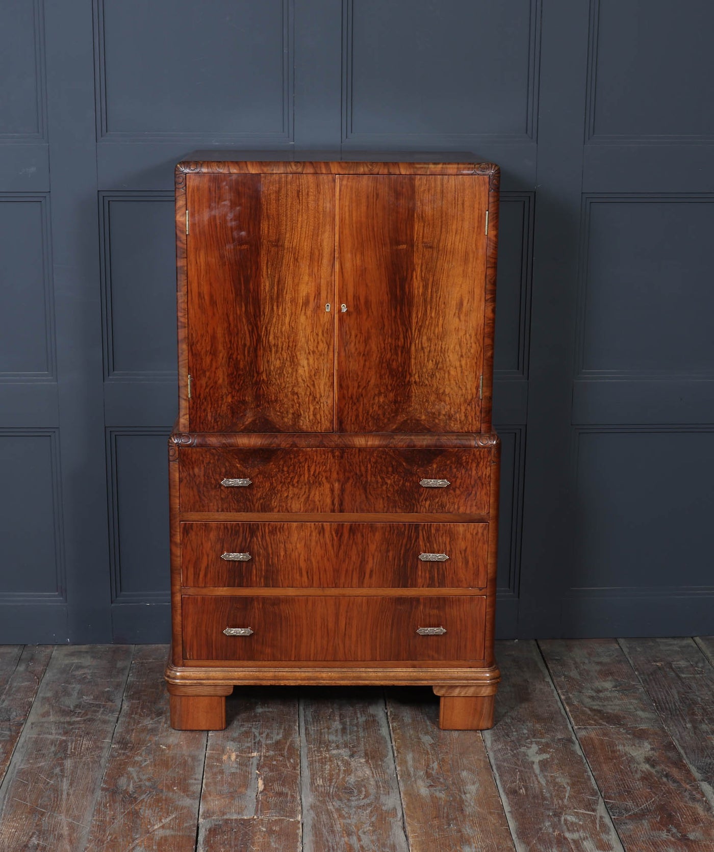 1930s Art Deco Tallboy in Figured Walnut