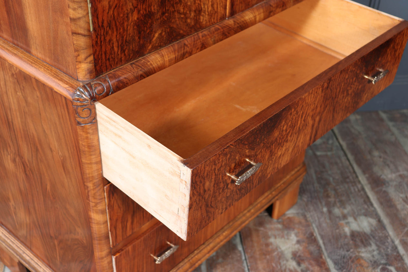 1930s Art Deco Tallboy in Figured Walnut