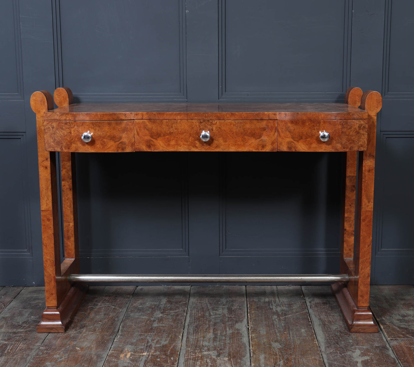 French Art Deco Burr Maple Console Table, c.1930s