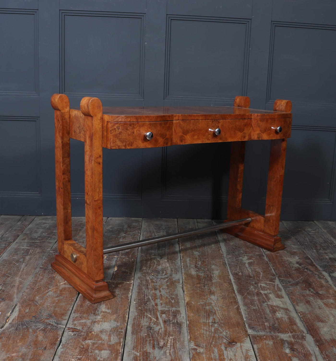 French Art Deco Burr Maple Console Table, c.1930s