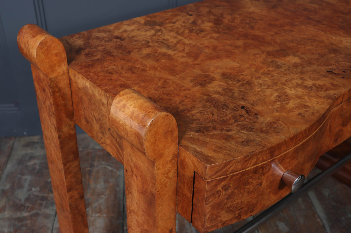 French Art Deco Burr Maple Console Table, c.1930s