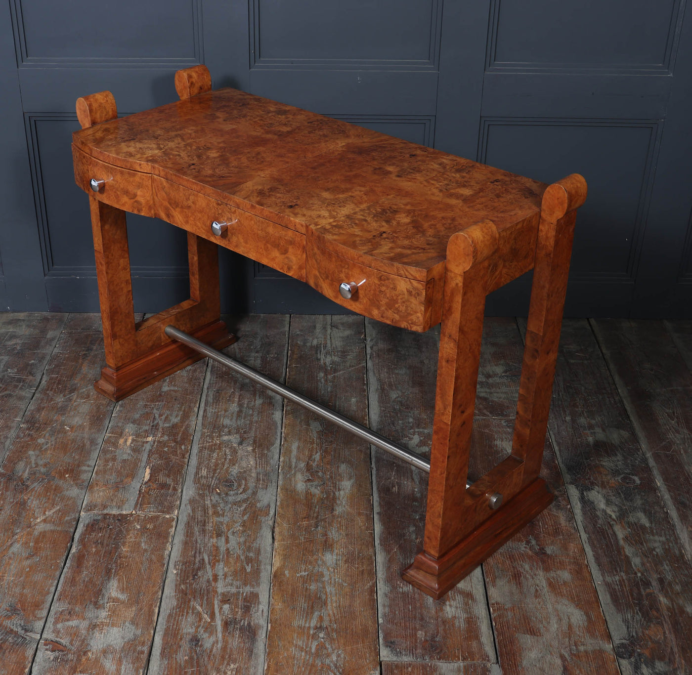 French Art Deco Burr Maple Console Table, c.1930s