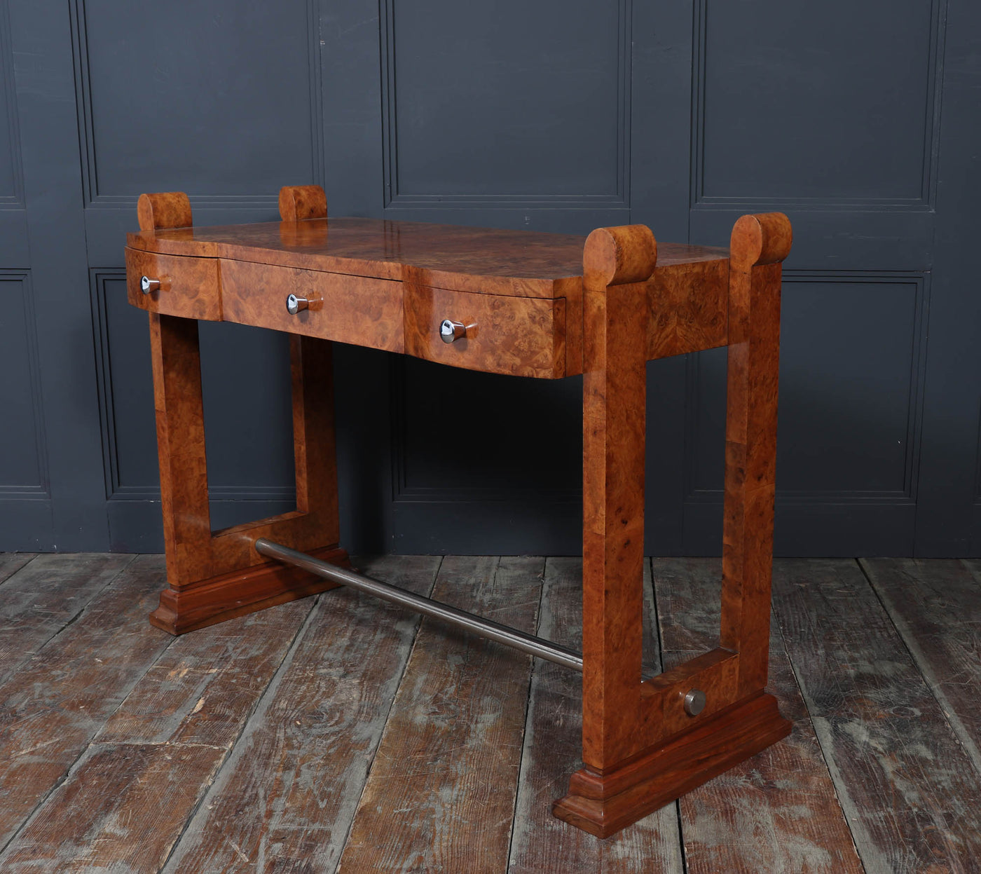 French Art Deco Burr Maple Console Table, c.1930s