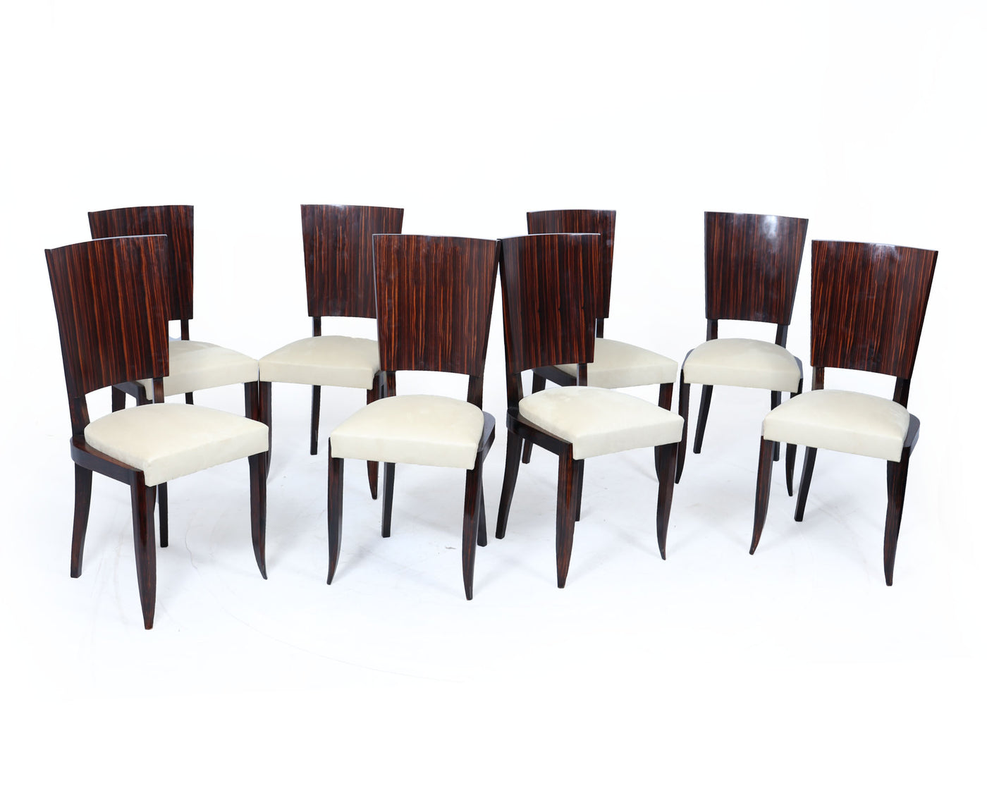 Set of Eight French Art Deco Macassar Ebony Dining Chairs, c.1930s
