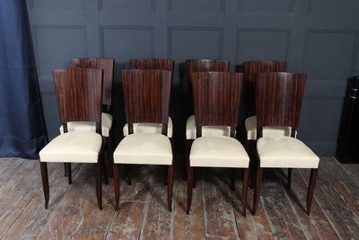 Set of Eight French Art Deco Macassar Ebony Dining Chairs, c.1930s