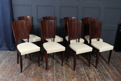 Set of Eight French Art Deco Macassar Ebony Dining Chairs, c.1930s