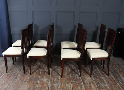 Set of Eight French Art Deco Macassar Ebony Dining Chairs, c.1930s
