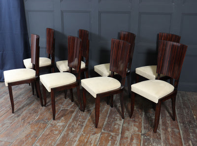 Set of Eight French Art Deco Macassar Ebony Dining Chairs, c.1930s