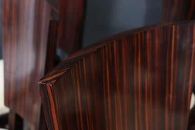 Set of Eight French Art Deco Macassar Ebony Dining Chairs, c.1930s
