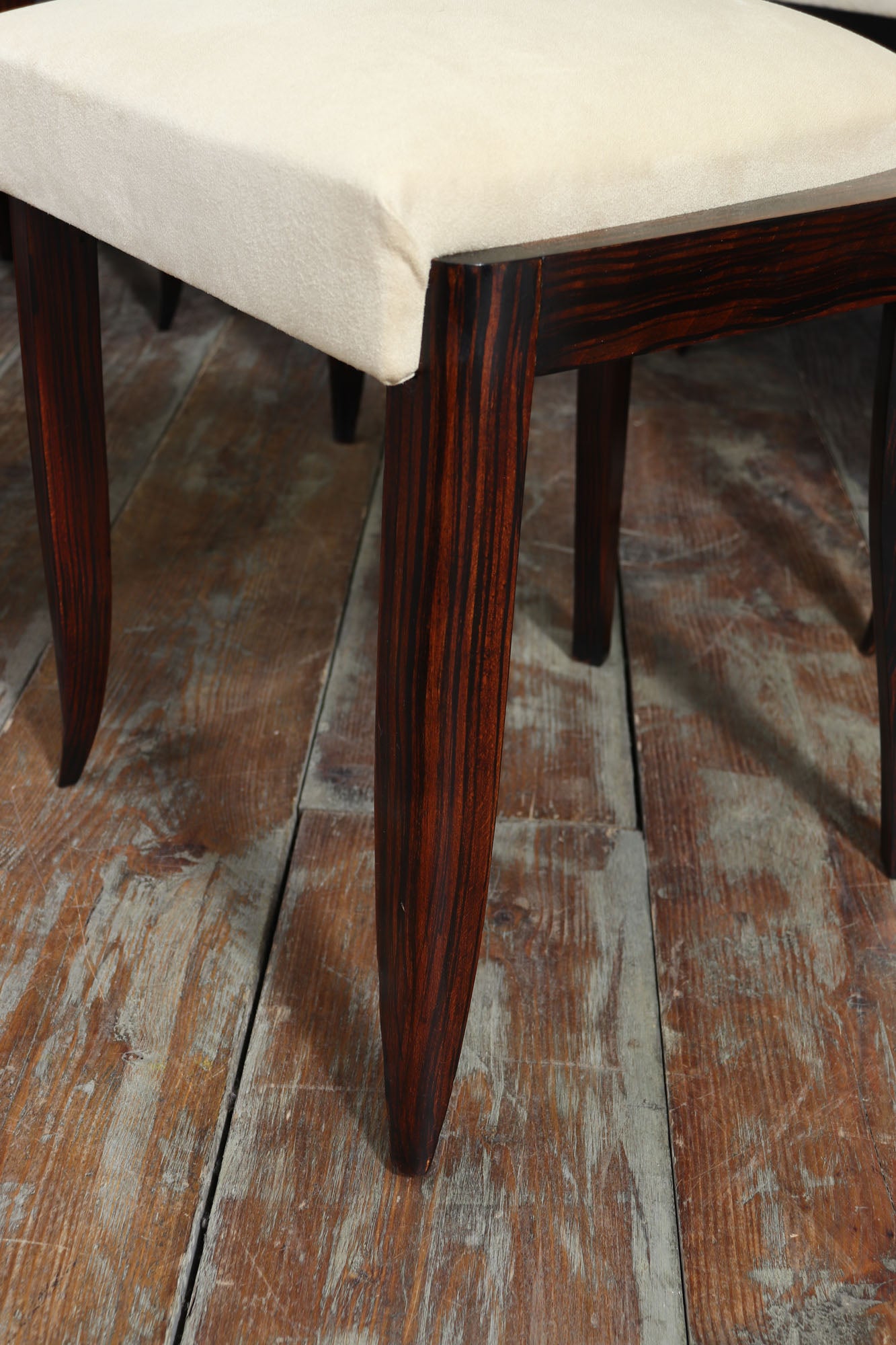 Set of Eight French Art Deco Macassar Ebony Dining Chairs, c.1930s