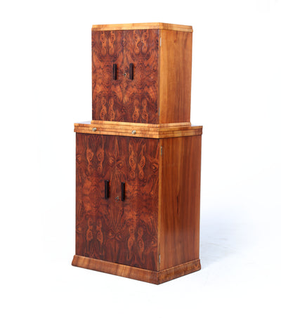 English Art Deco Burr Walnut Cocktail Cabinet, c.1930s