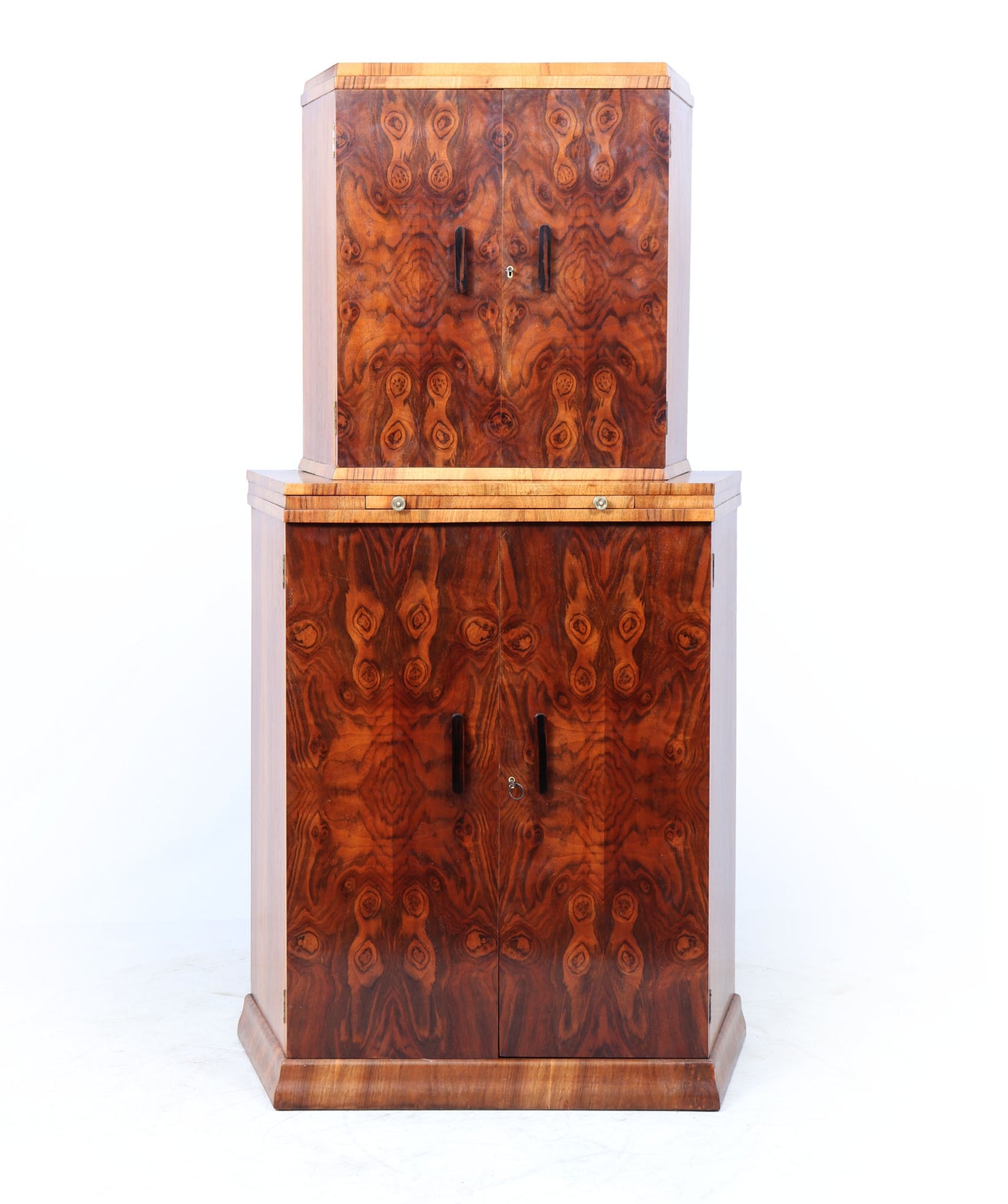 English Art Deco Burr Walnut Cocktail Cabinet, c.1930s