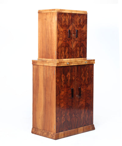 English Art Deco Burr Walnut Cocktail Cabinet, c.1930s