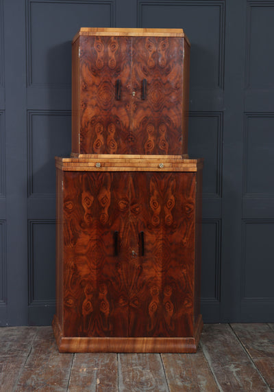 English Art Deco Burr Walnut Cocktail Cabinet, c.1930s