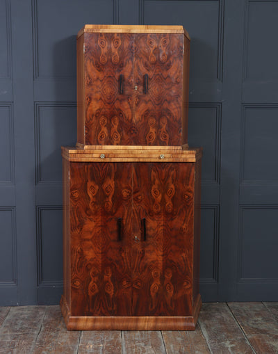 English Art Deco Burr Walnut Cocktail Cabinet, c.1930s