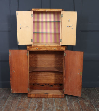 English Art Deco Burr Walnut Cocktail Cabinet, c.1930s
