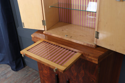 English Art Deco Burr Walnut Cocktail Cabinet, c.1930s