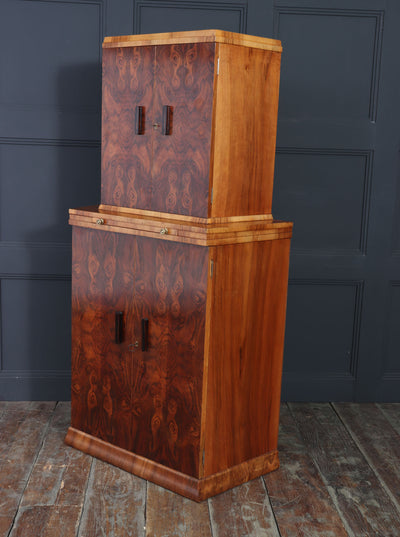 English Art Deco Burr Walnut Cocktail Cabinet, c.1930s