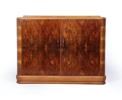 English Art Deco Walnut Sideboard , c.1930s