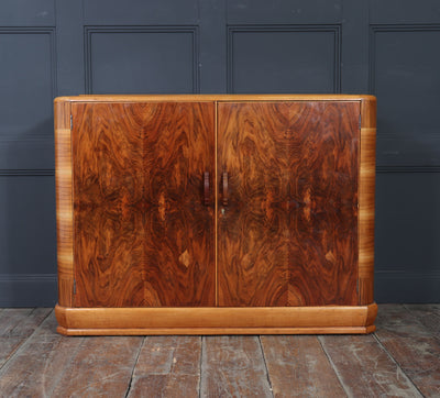 English Art Deco Walnut Sideboard , c.1930s
