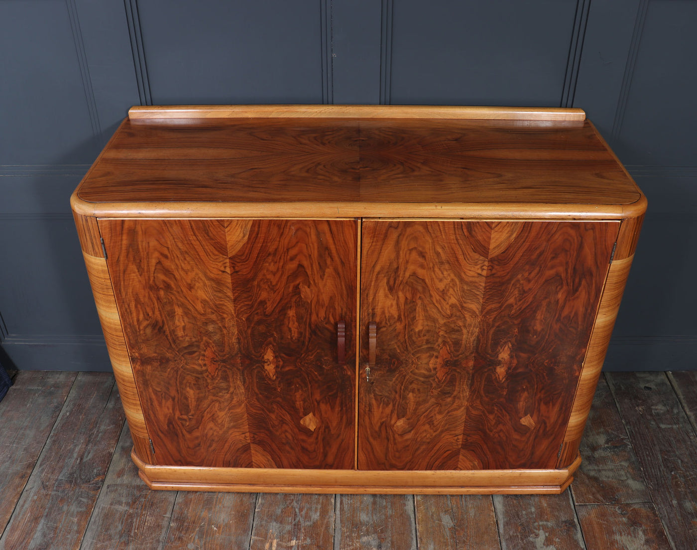 English Art Deco Walnut Sideboard , c.1930s