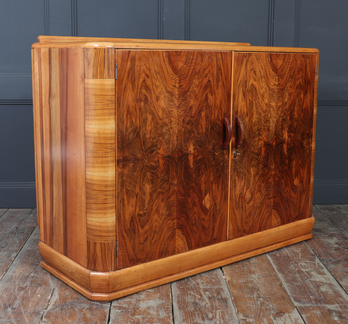 English Art Deco Walnut Sideboard , c.1930s