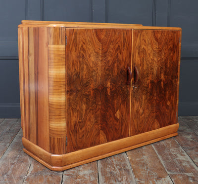 English Art Deco Walnut Sideboard , c.1930s