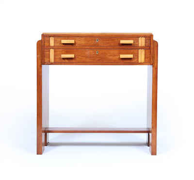 English Art Deco Walnut Console Table with Drawers