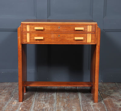English Art Deco Walnut Console Table with Drawers