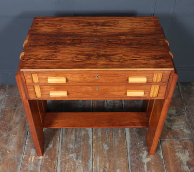 English Art Deco Walnut Console Table with Drawers